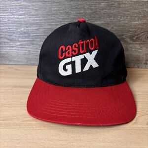 Vintage Castrol GTX Hat Cap Snap Back One Size Black Red Motor Oil Embroidered
